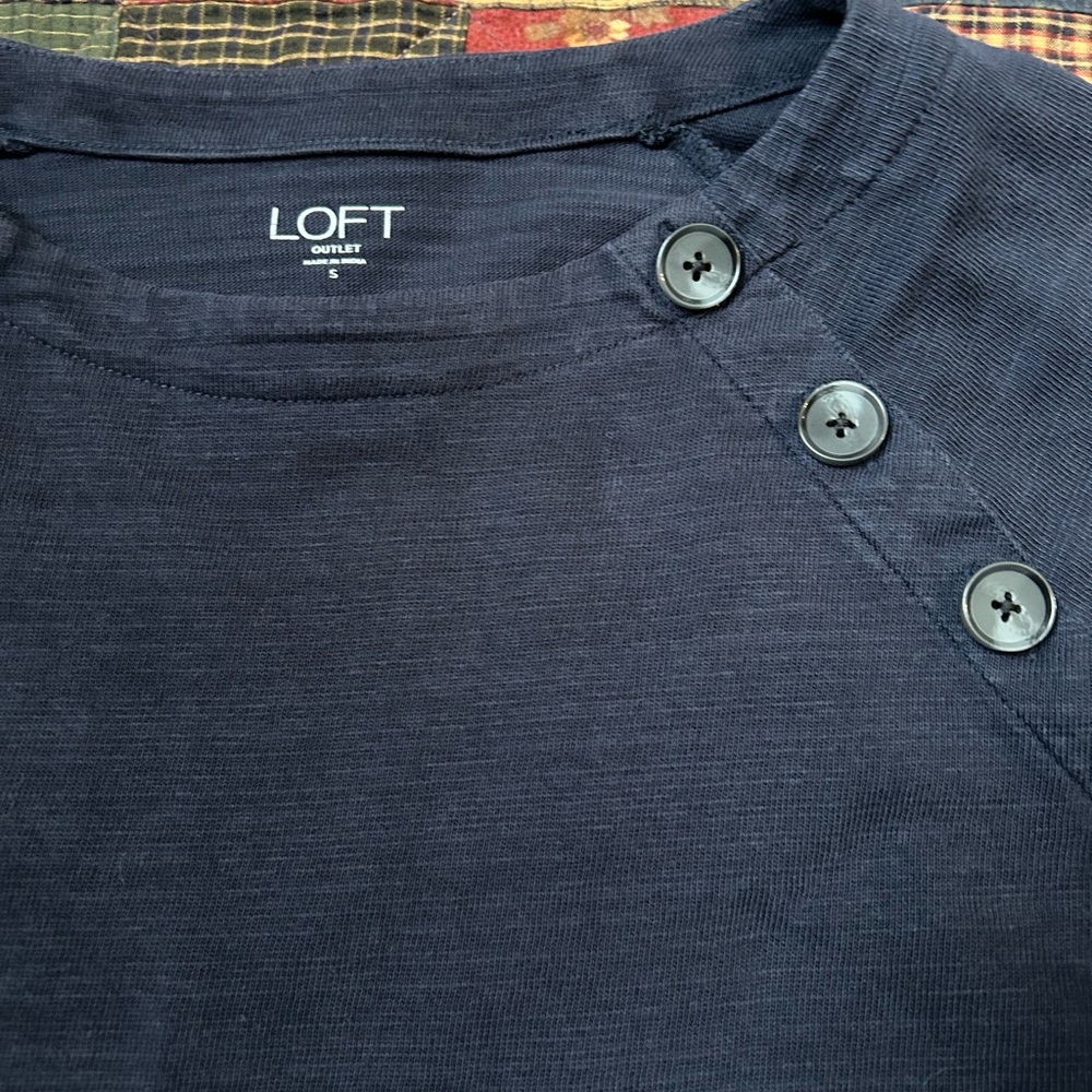 LOFT Dark Blue Long Sleeve Top with Button Detail - Ladies Size Small - Picture 3 of 5